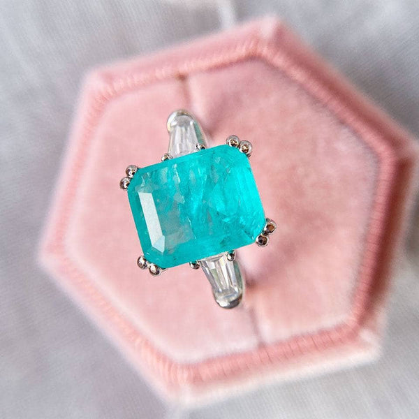 Emerald Cut Brazilian Paraiba Tourmaline Engagement Ring from