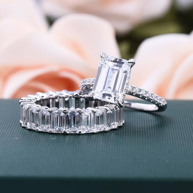 Emerald Cut Engagement Ring and Wedding Band-Black Diamonds New York