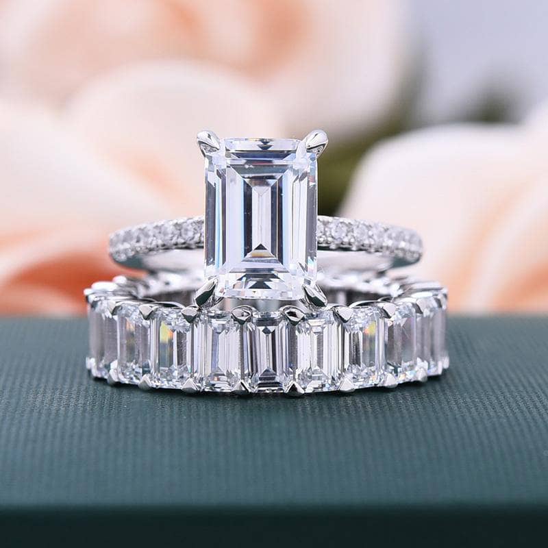 Emerald Cut Engagement Ring and Wedding Band-Black Diamonds New York