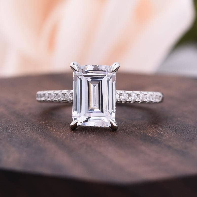 Emerald Cut Engagement Ring and Wedding Band-Black Diamonds New York