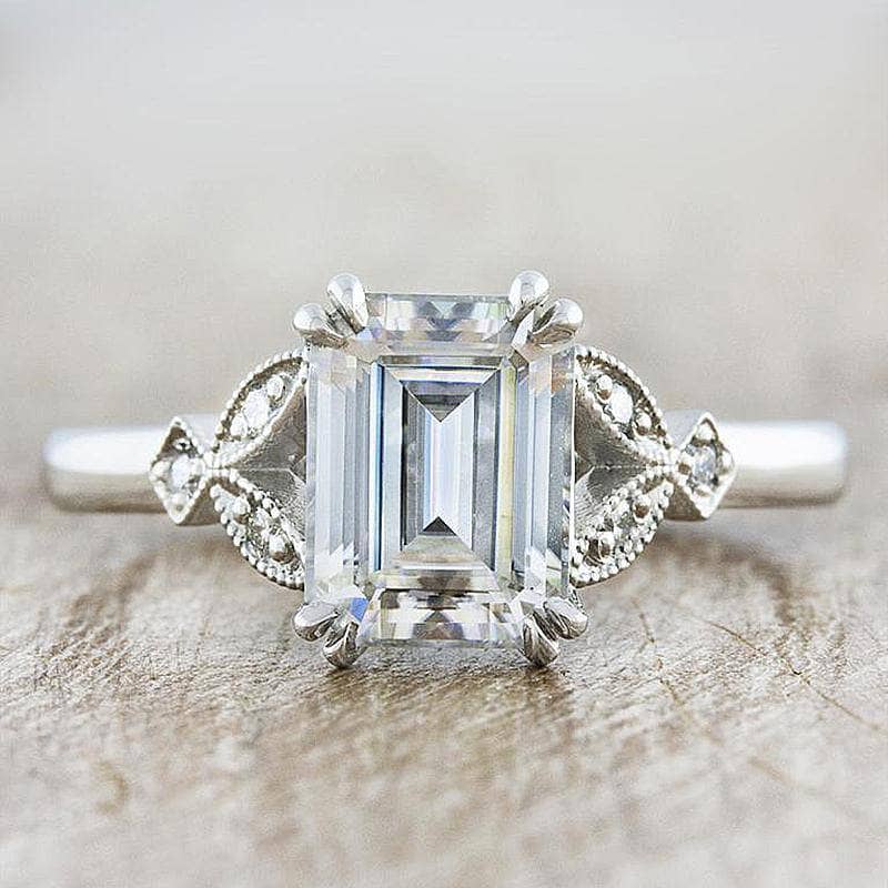 Emerald Cut White Sapphire Engagement Ring-Black Diamonds New York