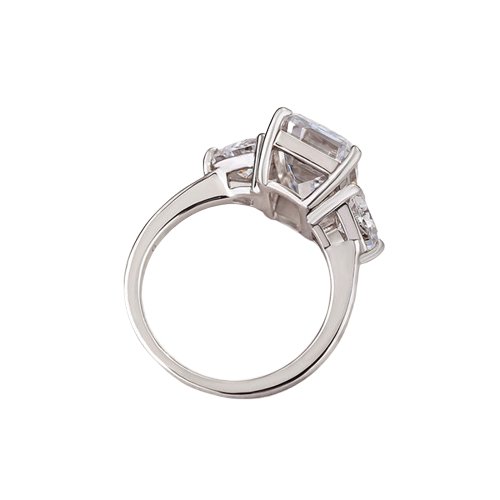 Emerald Cut White Sapphire Three Stone Engagement Ring-Black Diamonds New York