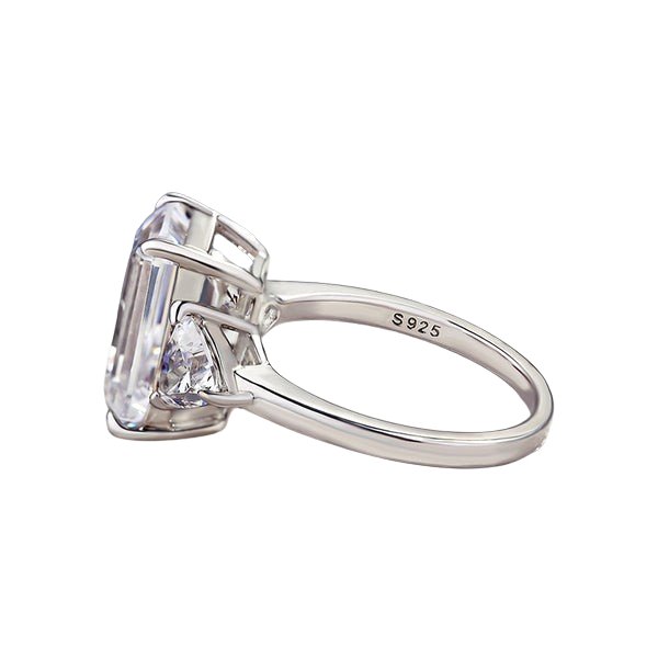 Emerald Cut White Sapphire Three Stone Engagement Ring-Black Diamonds New York