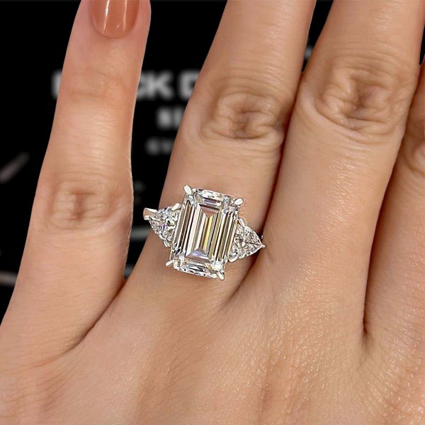 Emerald Cut White Sapphire Three Stone Engagement Ring-Black Diamonds New York