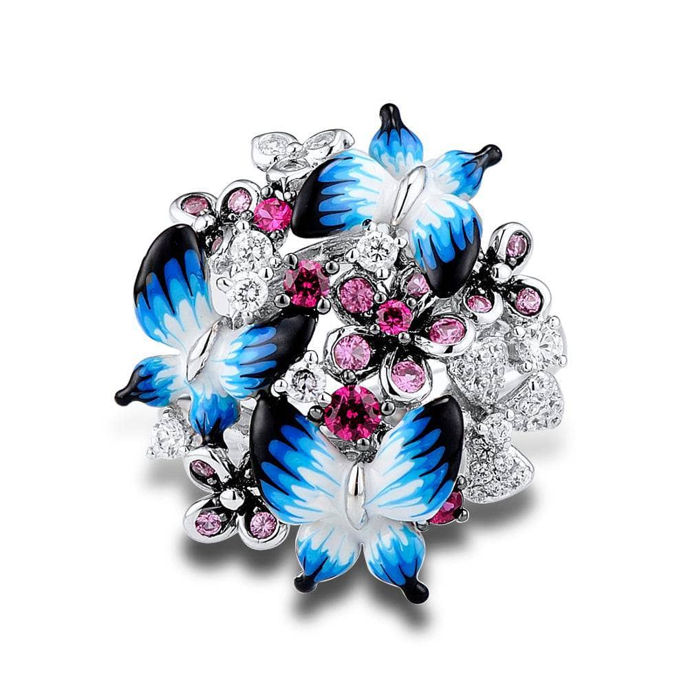 Enamel Butterflies with Created Diamonds Ring-Black Diamonds New York