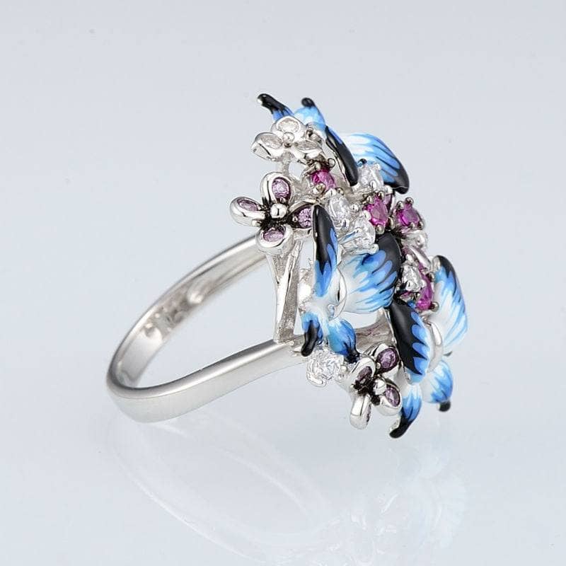 Enamel Butterflies with Created Diamonds Ring-Black Diamonds New York