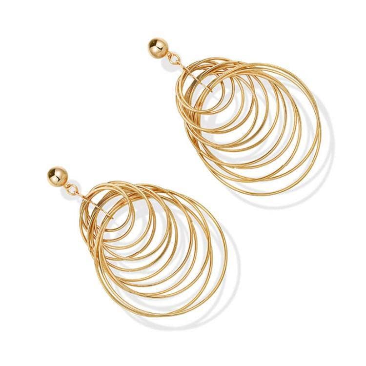 Created Diamond Exaggerated Golden Multiple Circles Earrings-Black Diamonds New York