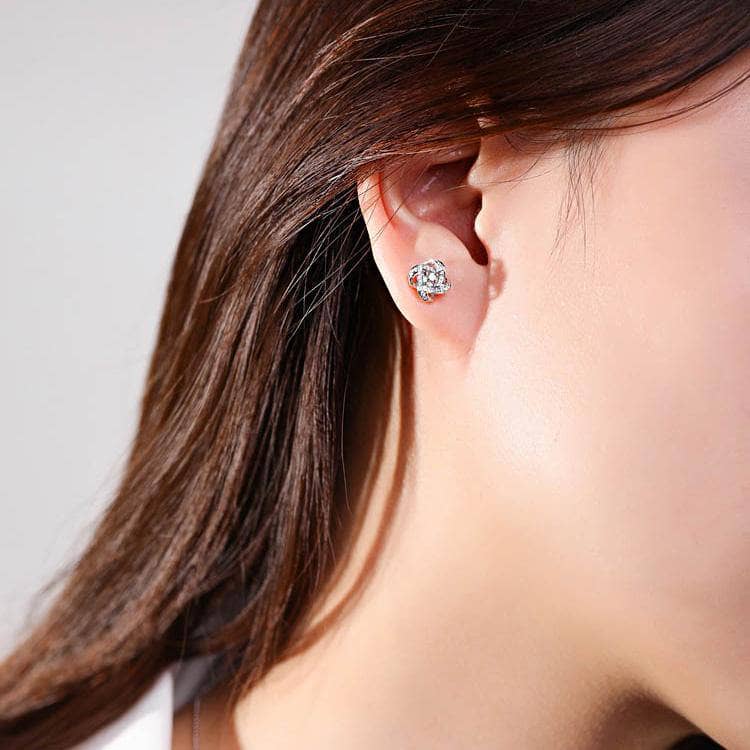 Created Diamond Romantic Four-leaf Clover Earrings-Black Diamonds New York