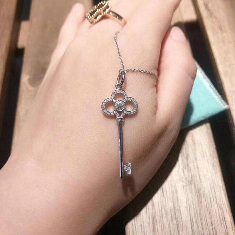 Created Diamond Simple Key Shape Long Necklace-Black Diamonds New York
