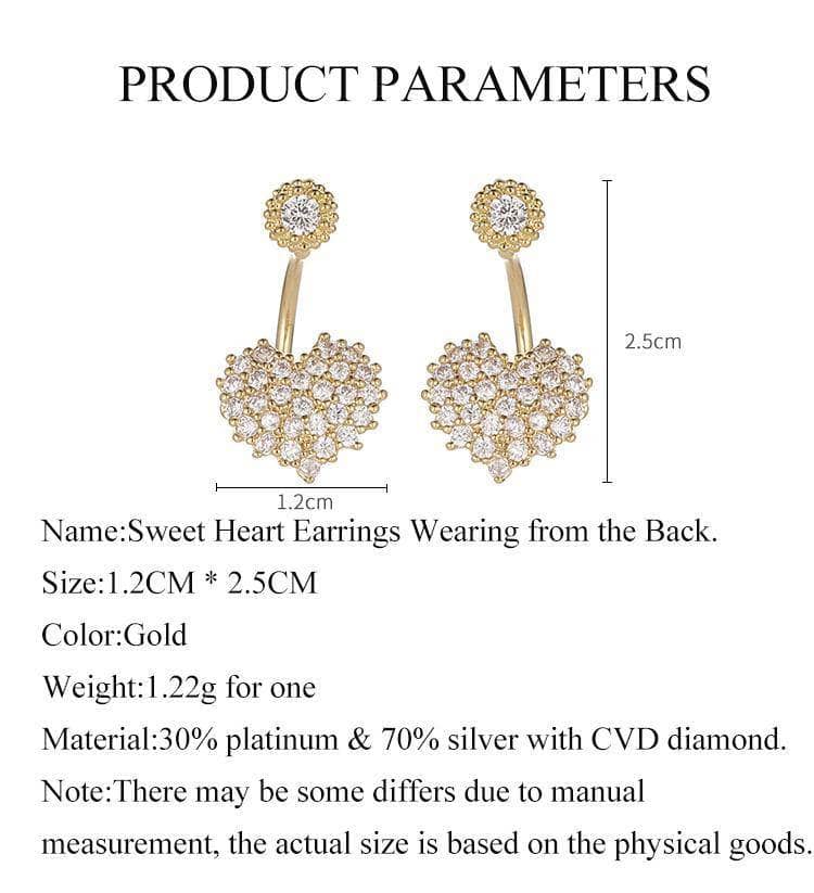 Created Diamond Sweet Heart Earrings Wearing from the Back-Black Diamonds New York