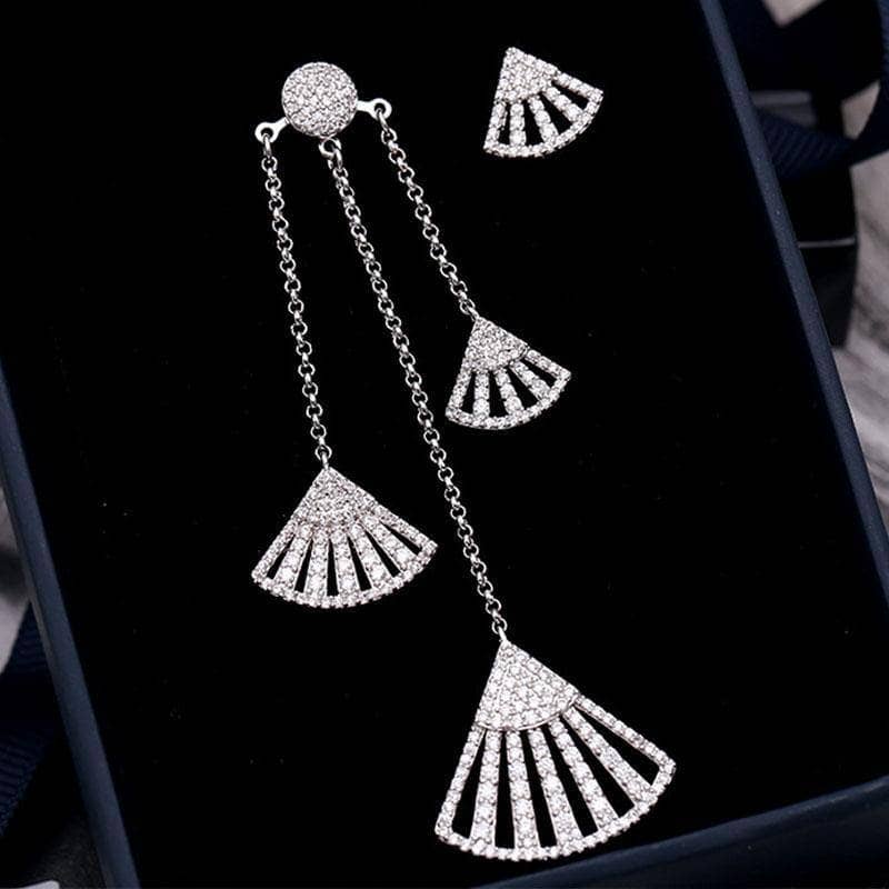 Created Diamond Unique and Sweet Fan-shaped Asymmetrical Earrings-Black Diamonds New York