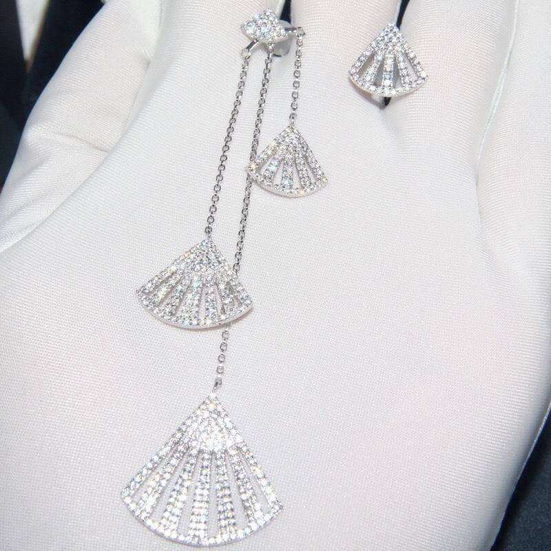 Created Diamond Unique and Sweet Fan-shaped Asymmetrical Earrings-Black Diamonds New York