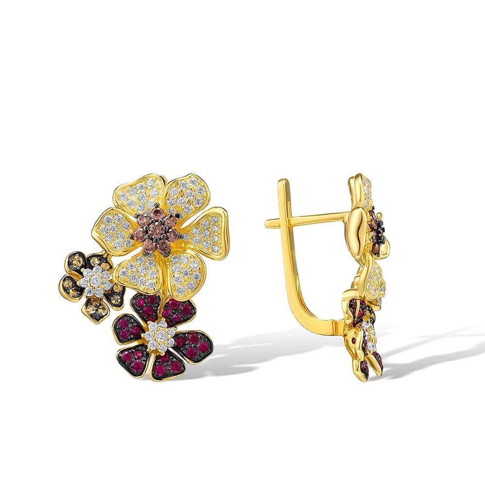 Created Diamond & Created Ruby Flower Earrings-Black Diamonds New York