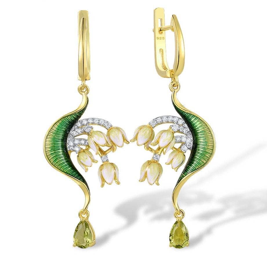 Created Diamond Green Enamel Flower Drop Earrings-Black Diamonds New York
