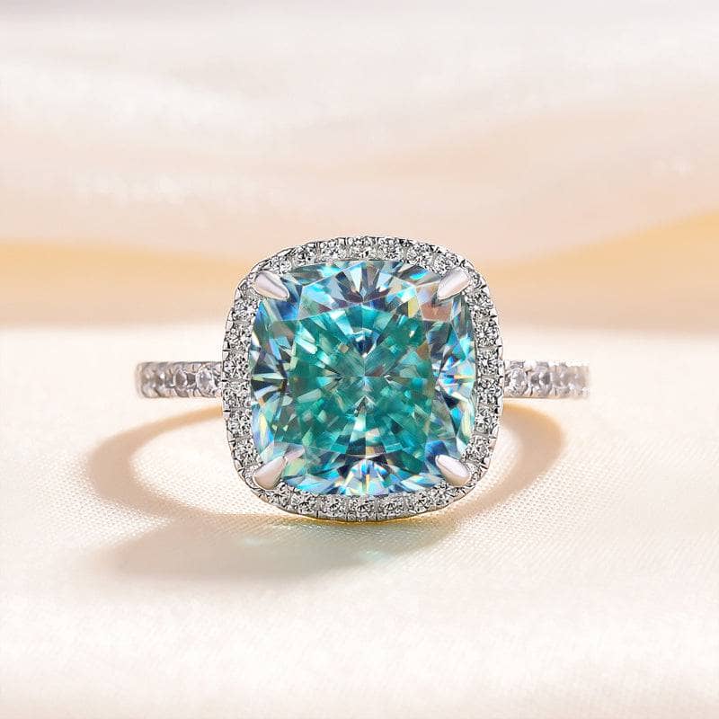 Exquisite Halo Cushion Cut Cyan Blue Diamond Engagement Ring from Black ...