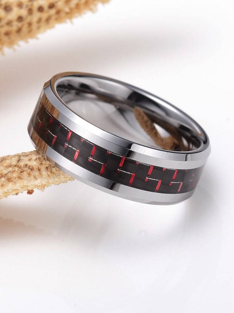 Men's Tungsten Wedding Band with Carbon Fiber-Black Diamonds New York