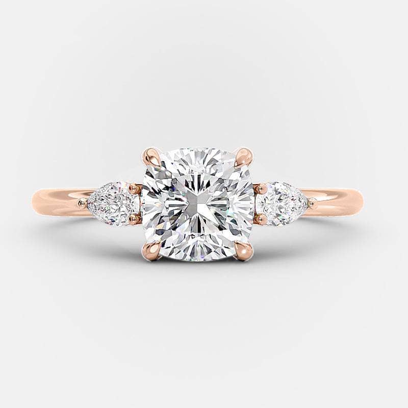 Flash Sale- Rose Gold 2.0ct Cushion Cut Three Stone Diamond Engagement Ring-Black Diamonds New York