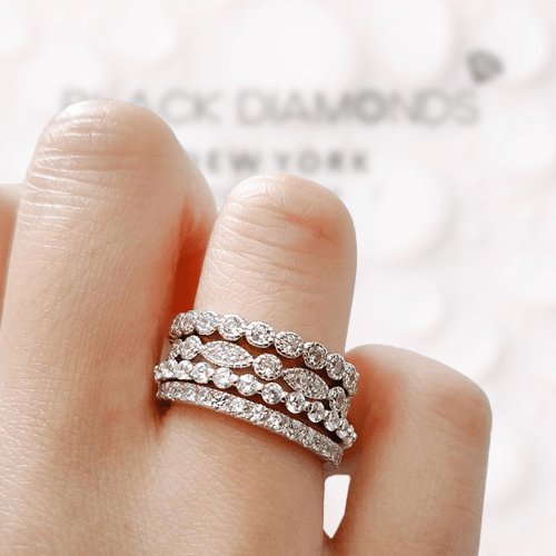 Full Eternity 4PC Stackable Ring Band Set-Black Diamonds New York