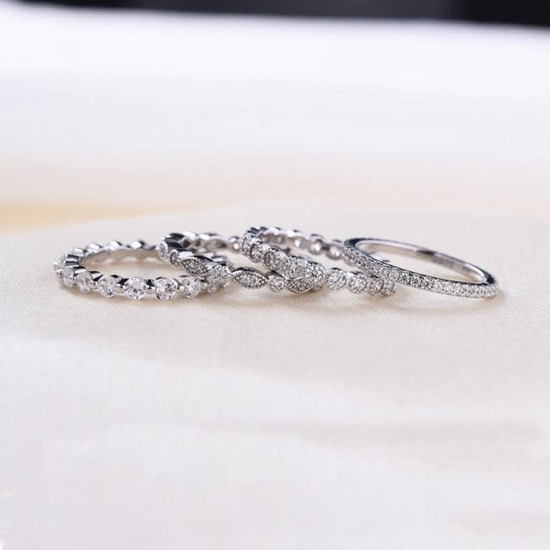 Full Eternity 4PC Stackable Ring Band Set-Black Diamonds New York