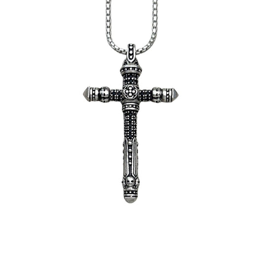 Gothic Cross Pave Created Diamond Sword Necklace-Black Diamonds New York