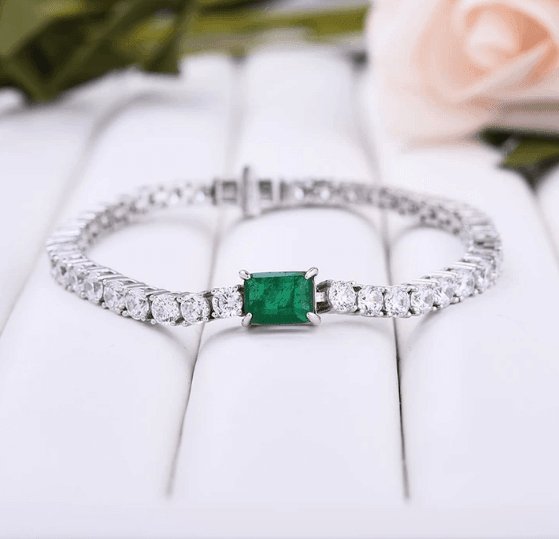 Green Emerald Cut Diamond Bracelet-Black Diamonds New York