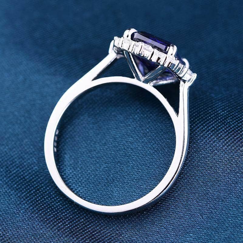 Emerald Cut Lab Created Blue Sapphire Ring,Sapphire Engagement Ring 925 Silver,Sapphire Wedding Ring,Art offers Deco Women Promise Anniversary Gift