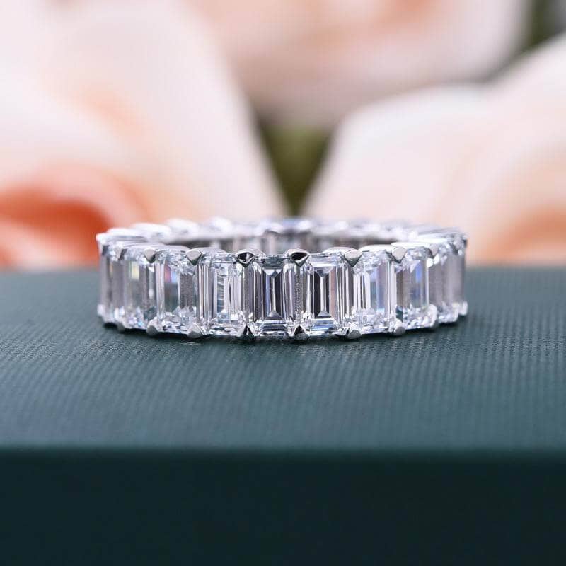 Halo Emerald Cut Ring & Diamond Wedding Band Set-Black Diamonds New York