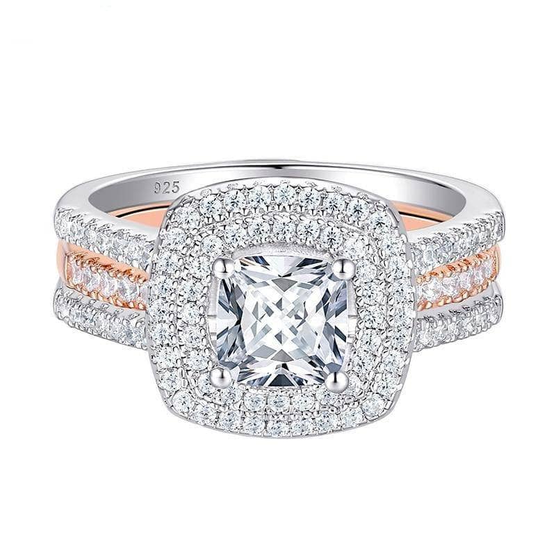 Halo Created Diamond Cushion Cut Two Tone Engagement Ring Set-Black Diamonds New York