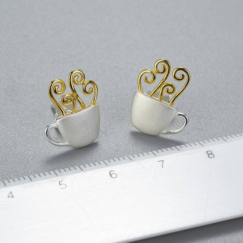 Hot Coffee Cup Fashion Stud Earrings-Black Diamonds New York