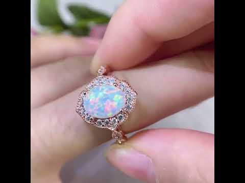 Vintage Rose Gold Oval Cut Opal Engagement Ring