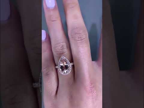 3.0ct Halo Pear Cut Synthetic Morganite Engagement Ring