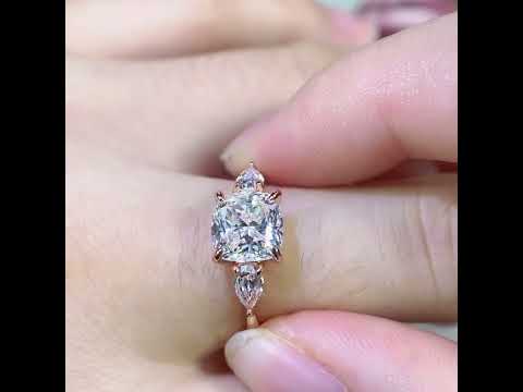 Rose Gold 2.0ct Cushion Cut Three Stone Diamond Engagement Ring