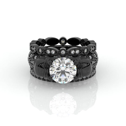 I love You Three Times More- 3PC 1 Carat Diamond Skull Ring Set-Black Diamonds New York