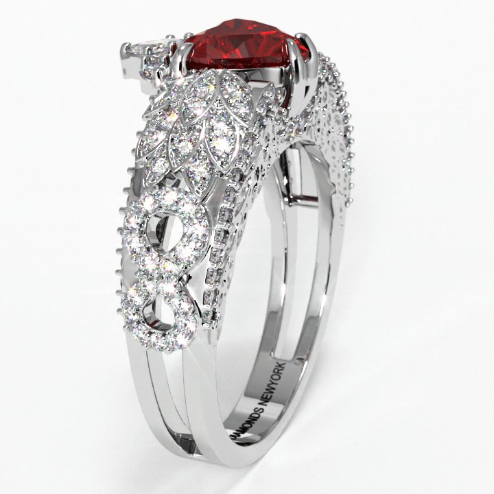 Infinity x Infinity Ring- Red Heart and Cross Created Diamond Gothic Ring-Black Diamonds New York