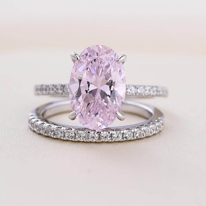 Lovely Oval Cut Pink Sapphire Wedding Ring Set-Black Diamonds New York