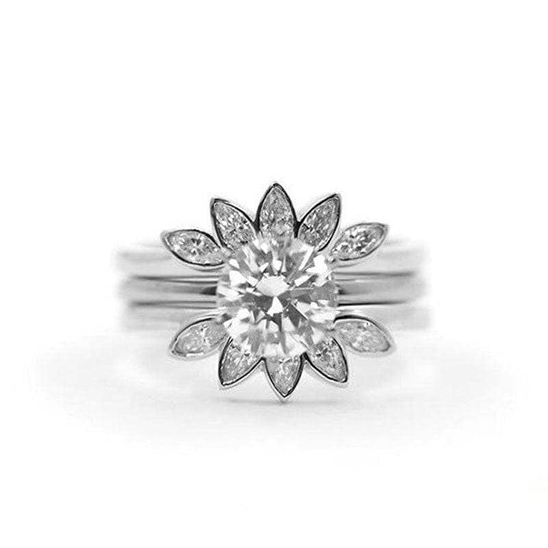Luxury Flower Shaped Created Diamond Ring Set- Black Diamonds New York-Black Diamonds New York