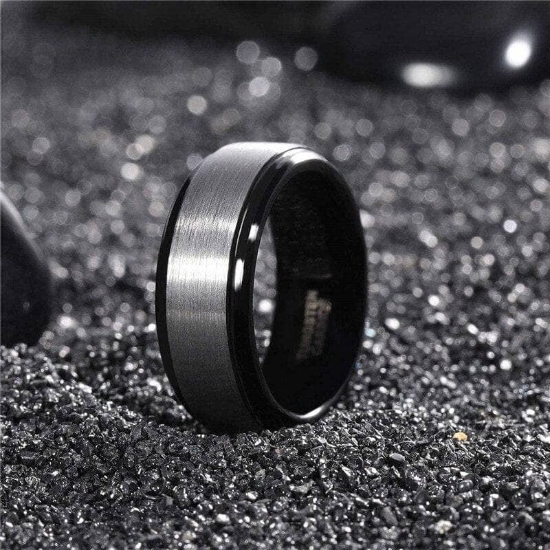 Men's 8mm Brushed Tungsten Wedding Band-Black Diamonds New York