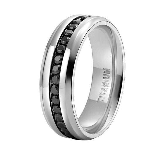 Men's Titanium Wedding Band with Created Diamond-Black Diamonds New York