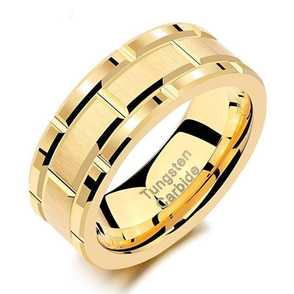 Men's Tungsten Carbide Ring 8mm Gold Brick Pattern Wedding Band from Black  Diamonds New York