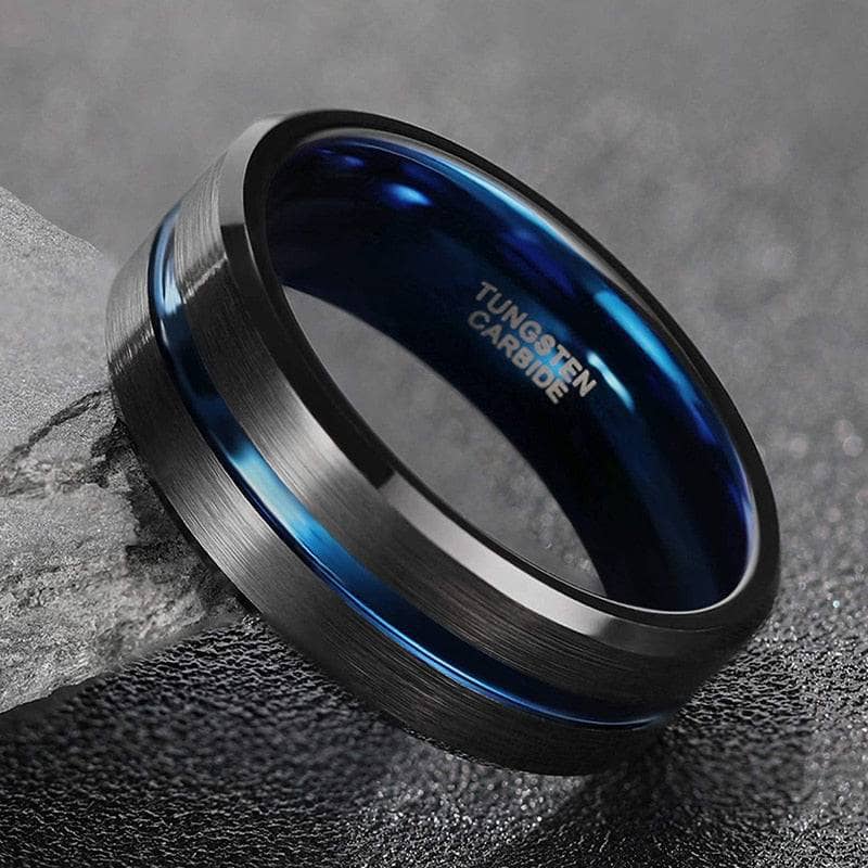 Tungsten blue line wedding bands sales