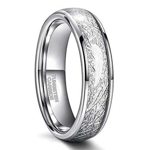 Double Inlay Tungsten Ring, Meteorite Inlay Wedding Band, online Unisex Wedding Ring, Galaxy Wedding Band