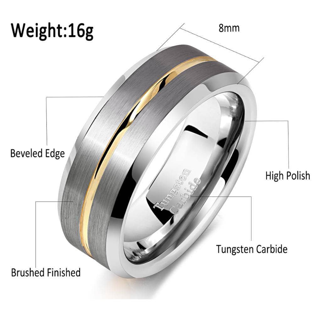 Tungsten Ring Tungsten Wedding Ring Mens Wedding Band popular 8mm Stone Finished Center And Beveled Edges Ring Anniversary Wedding Laser Engraving