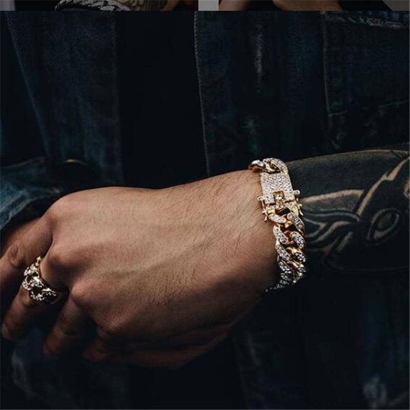 Miami Cuban Bling Iced Out Full AAA Crystal Pave Bracelet With Butterfly Link Chain Hip-Hop Bracelets-Black Diamonds New York