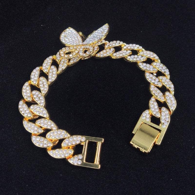 Miami Cuban Bling Iced Out Full AAA Crystal Pave Bracelet With Butterfly Link Chain Hip-Hop Bracelets-Black Diamonds New York