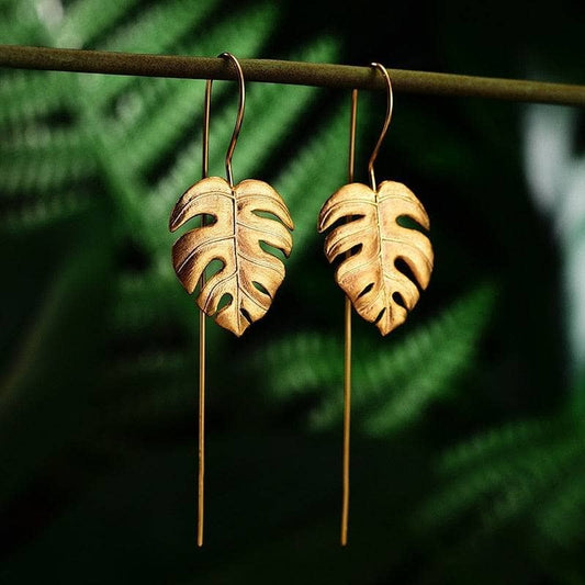 Monstera Leaves Drop Earrings-Black Diamonds New York