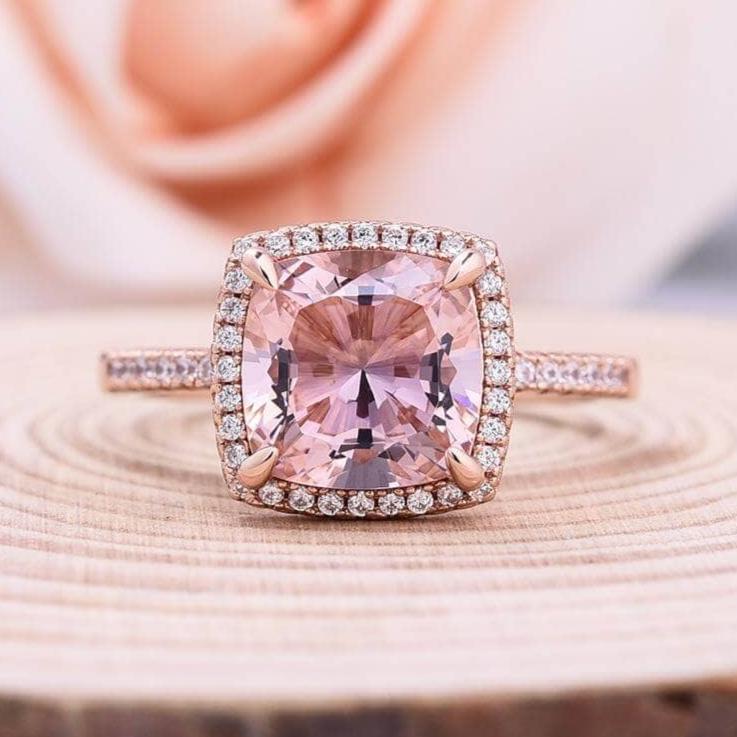 Morganite 5.0 Carat Cushion Cut Wedding Ring Set-Black Diamonds New York