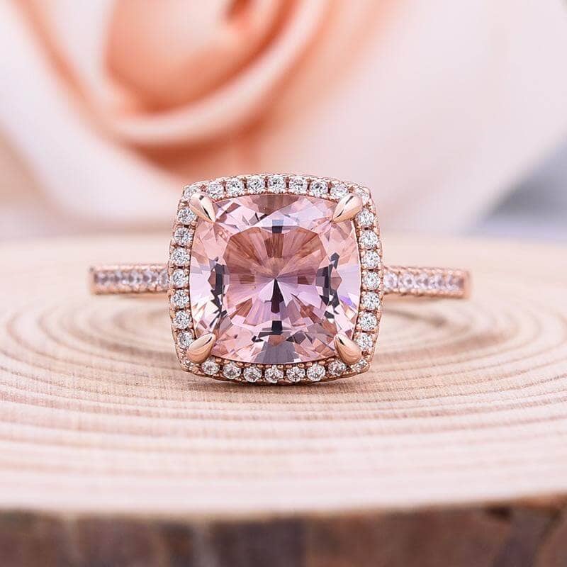 Morganite 5.0 Carat Cushion Cut Wedding Ring Set-Black Diamonds New York