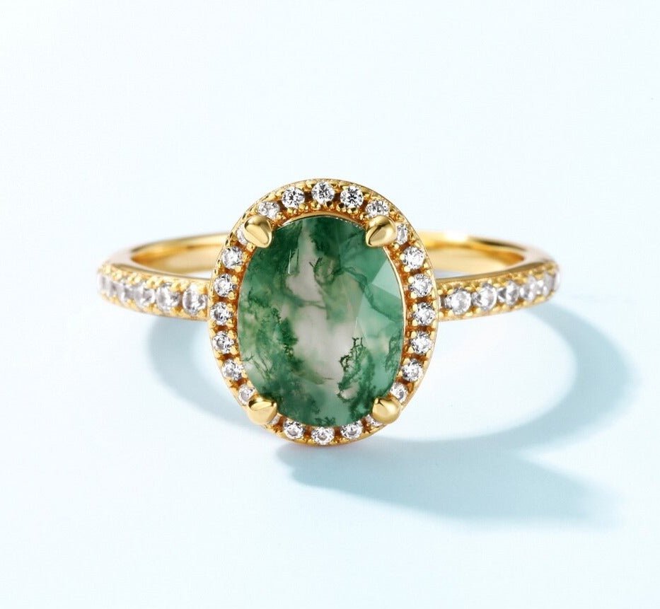 Natural Green deals Moss Agate Halo White Gold Over Ring S925 Sz 7