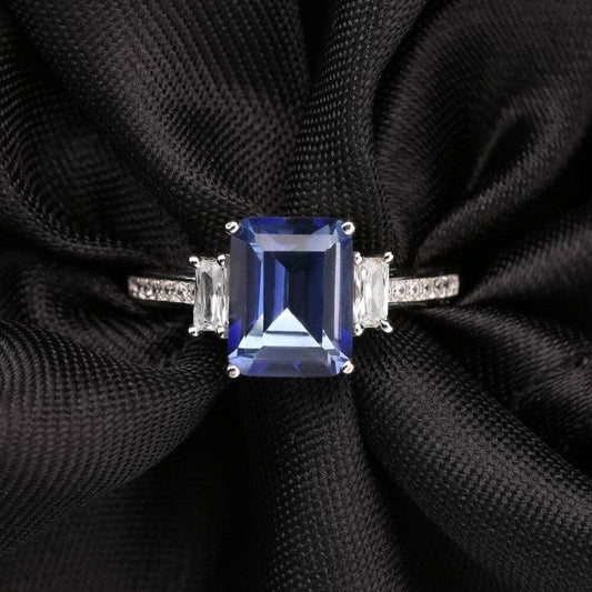 Natural Blue Mystic Quartz Gemstone Engagement Ring-Black Diamonds New York