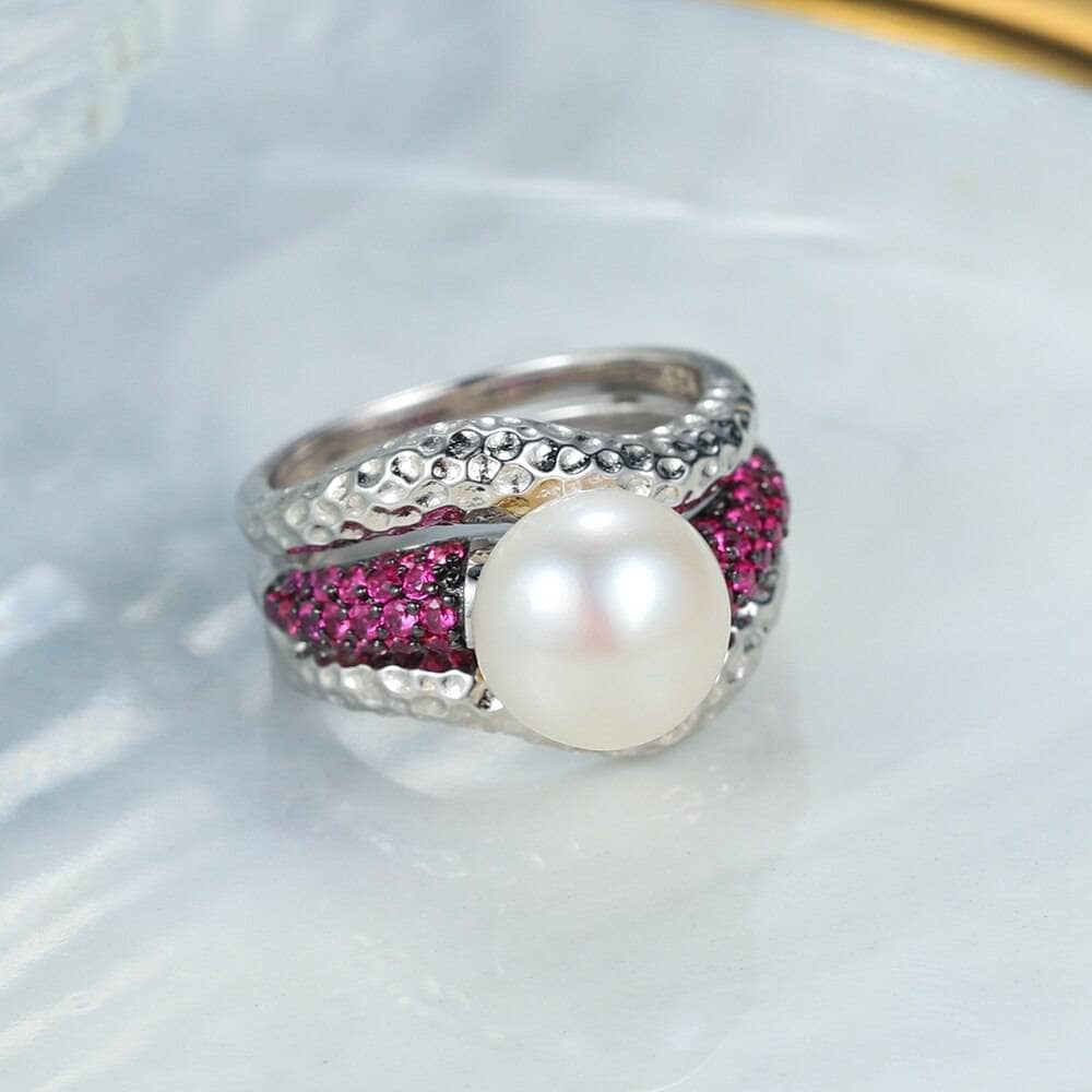 Natural Pearl Fresh-water Pearl Ring-Black Diamonds New York